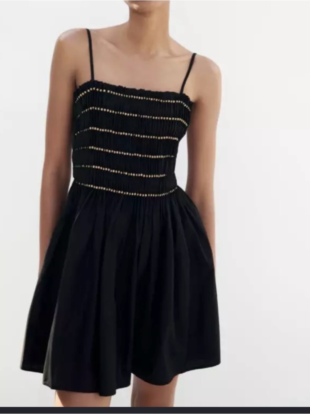 Zara Black Spaghetti-Strap Summer Dress with Beaded Detail